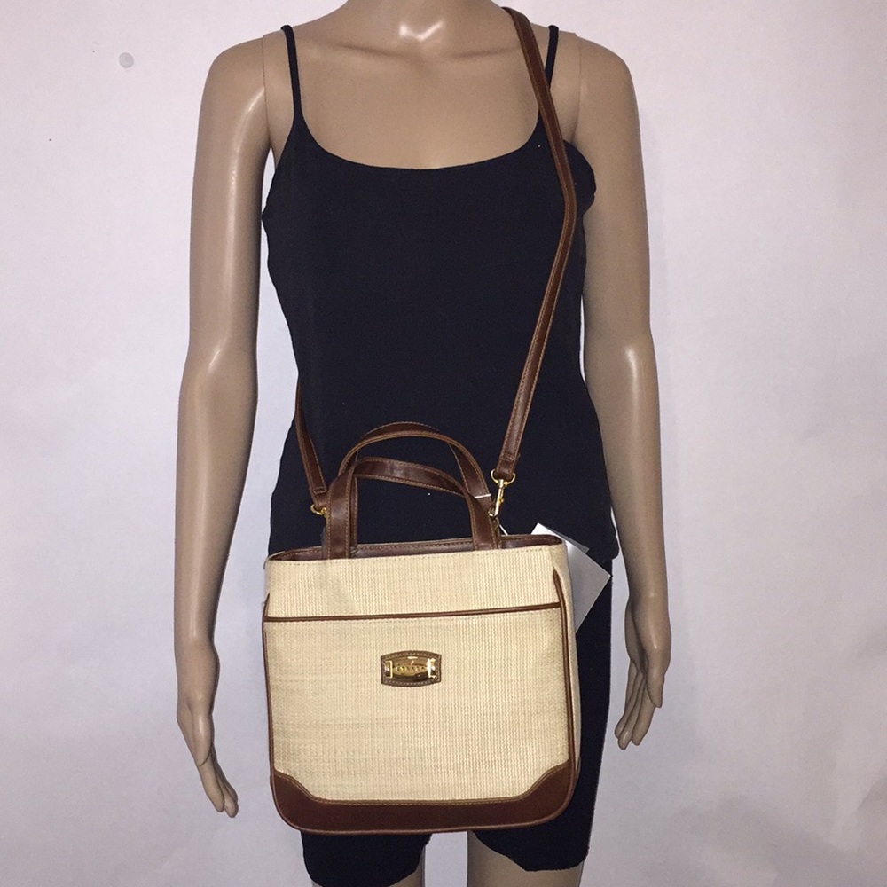 NWT STRADA rare cream and brown crossbody handbag